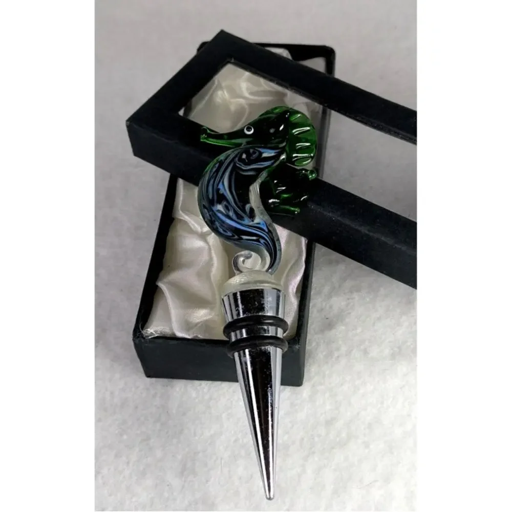 Glass bottle stopper sea horse NIB HandmadeFits most wine bottles Blown Glass